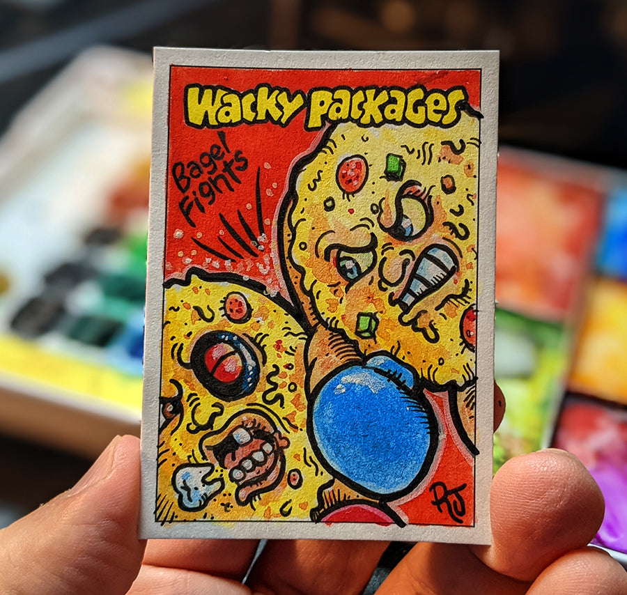 Wacky Packages Bagel Fights Sketch Card